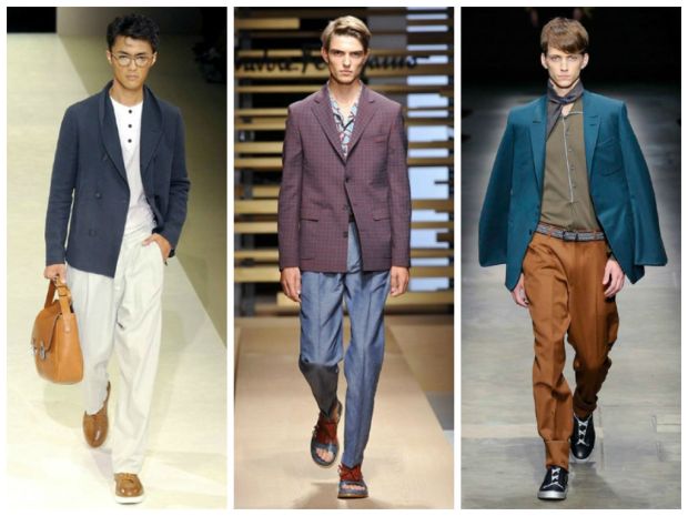 Proposte P/E 2015 Giorgio Armani, Salvatore Ferragamo ed Ermenegildo Zegna (da sinistra a destra). Photo credit: Cameramoda.it